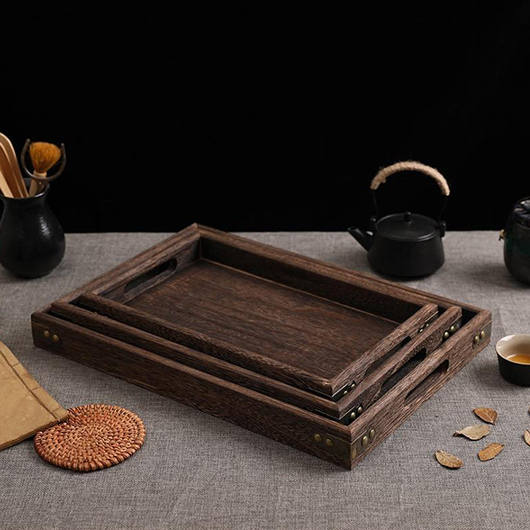 Soga Medium Walnut Rectangle Wooden Tray Breakfast Dinner Serving Board Tea Set Holder Kitchen Home Decor