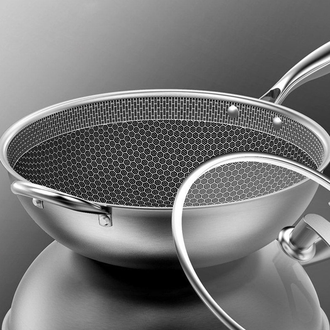 Soga 2 X 34cm Stainless Steel Tri Ply Frying Cooking Fry Pan Textured Non Stick Skillet With Glass Lid And Helper Handle