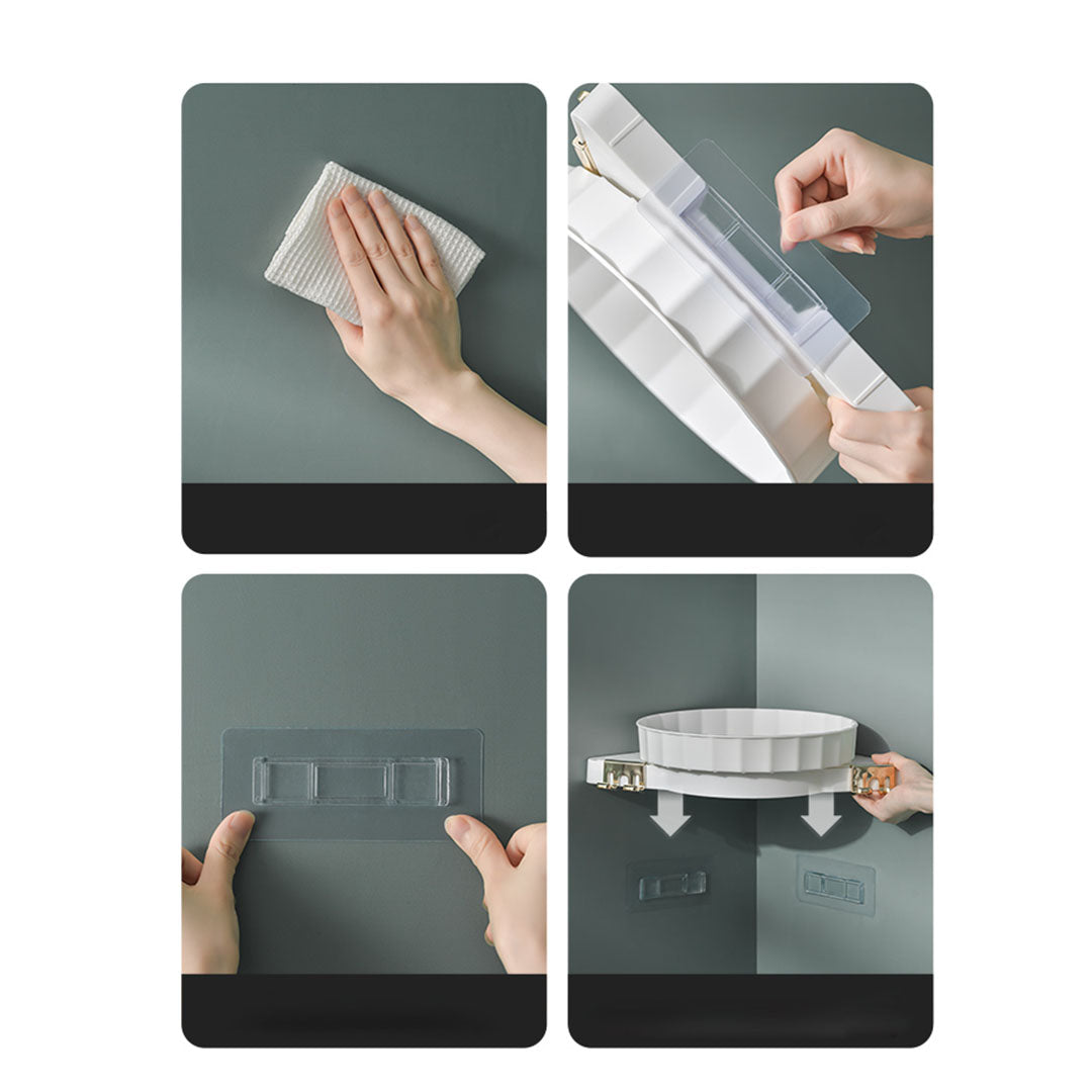 Soga White 360 Degree Wall Mounted Rotating Bathroom Organiser Corner Vanity Rack Toilet Adhesive Storage Shelf
