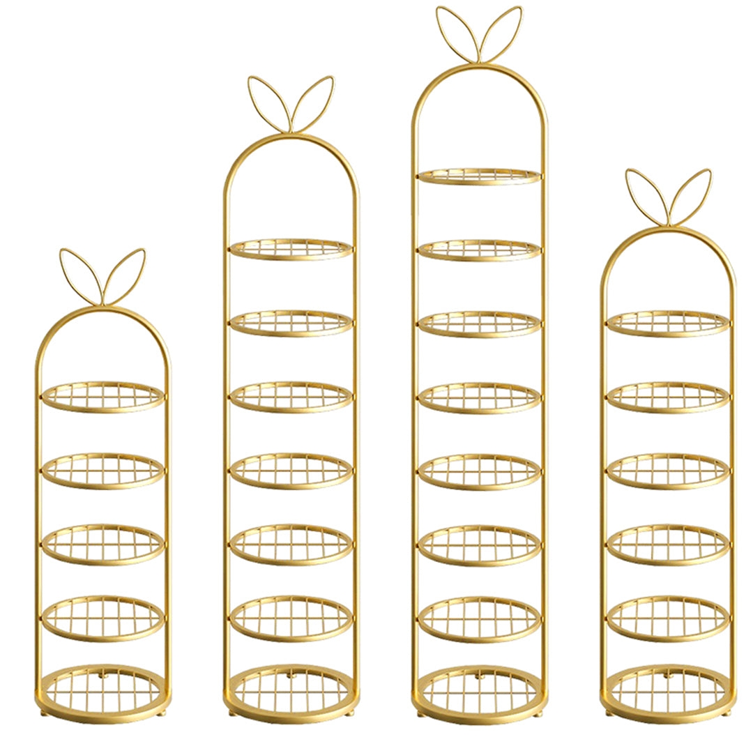 7 Tier Bunny Ears Shape Gold Plated Metal Shoe Organizer Space Saving Portable Footwear Storage Shelf