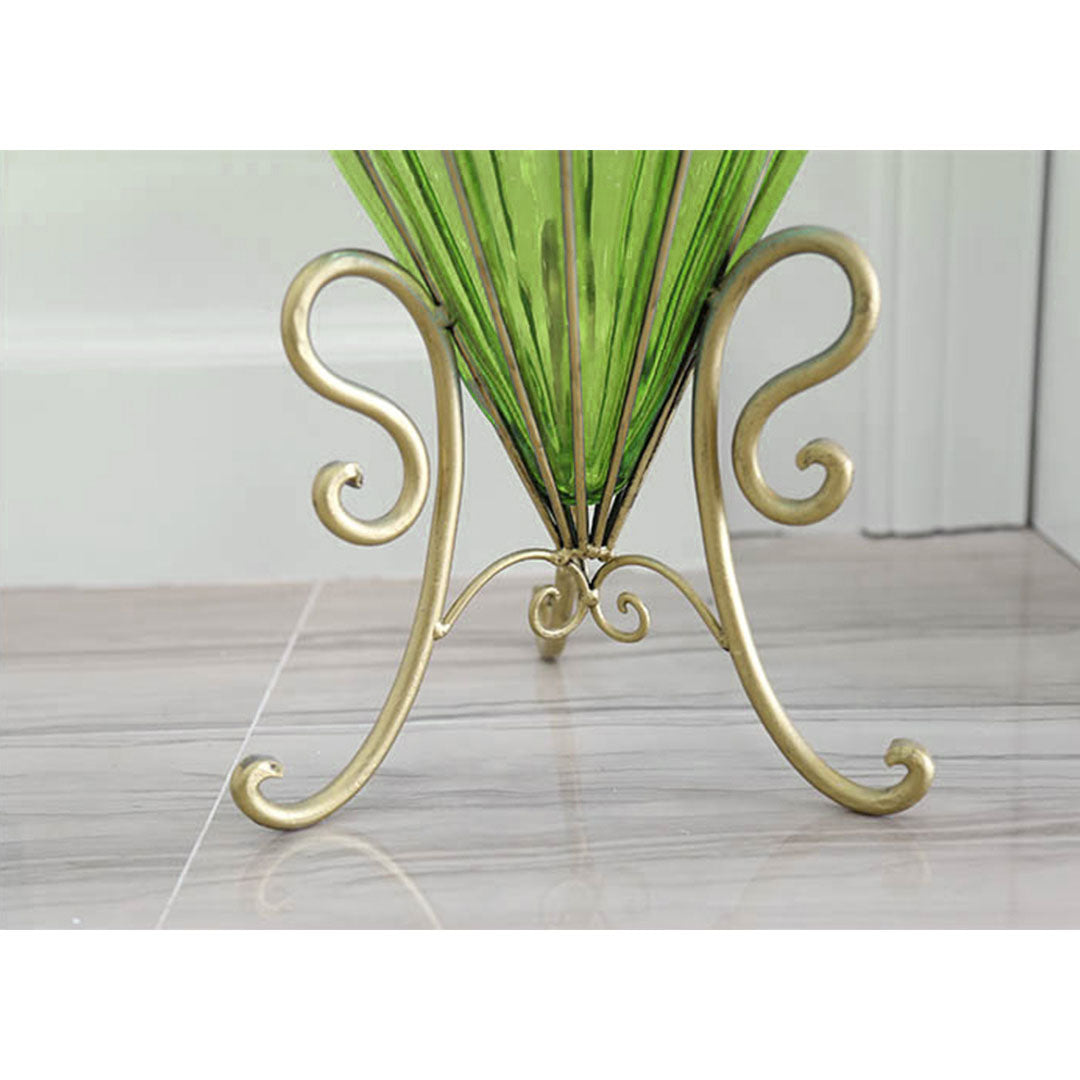 67cm Green Glass Tall Floor Vase and 12pcs Dark Pink Artificial Fake Flower Set