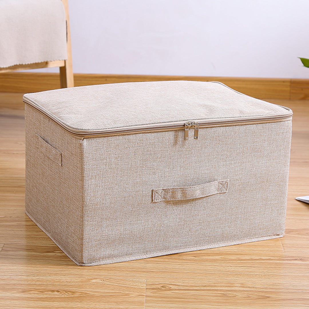 Beige Large Portable Double Zipper Storage Box Moisture Proof Clothes Basket Foldable Home Organiser