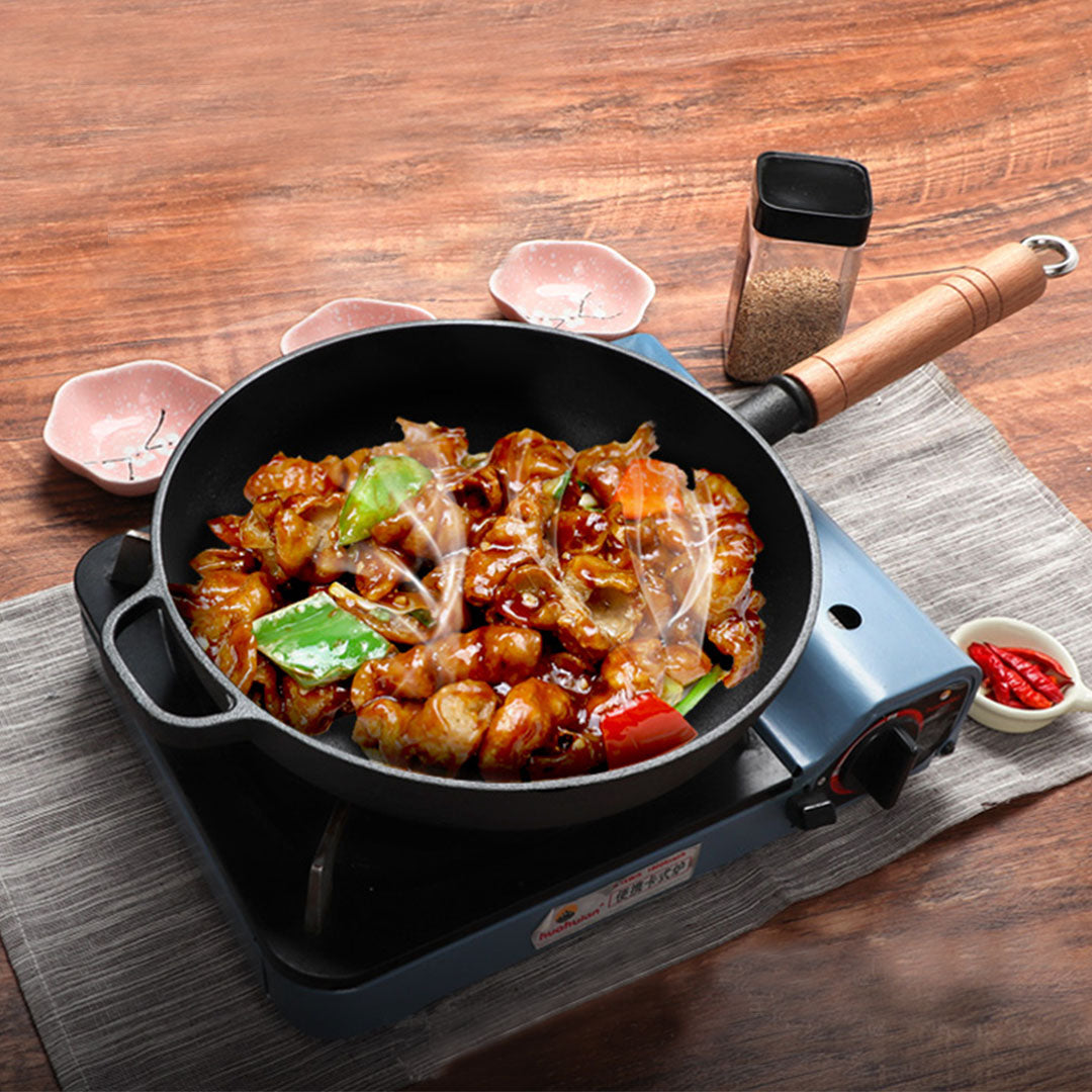 Soga 2 X 25cm Round Cast Iron Frying Pan Skillet Steak Sizzle Platter With Helper Handle