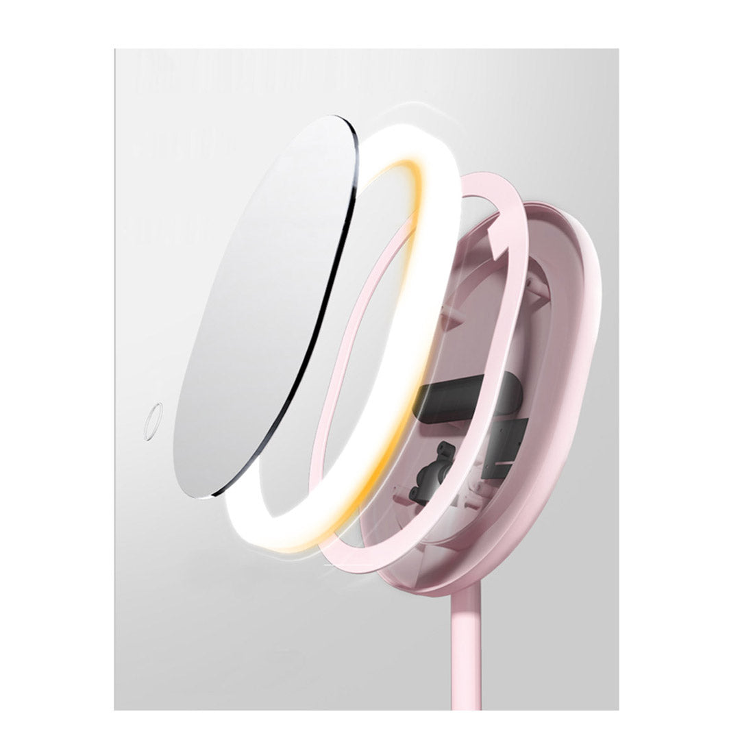 2X 20cm Pink Rechargeable LED Light Makeup Mirror Tabletop Vanity Home Decor