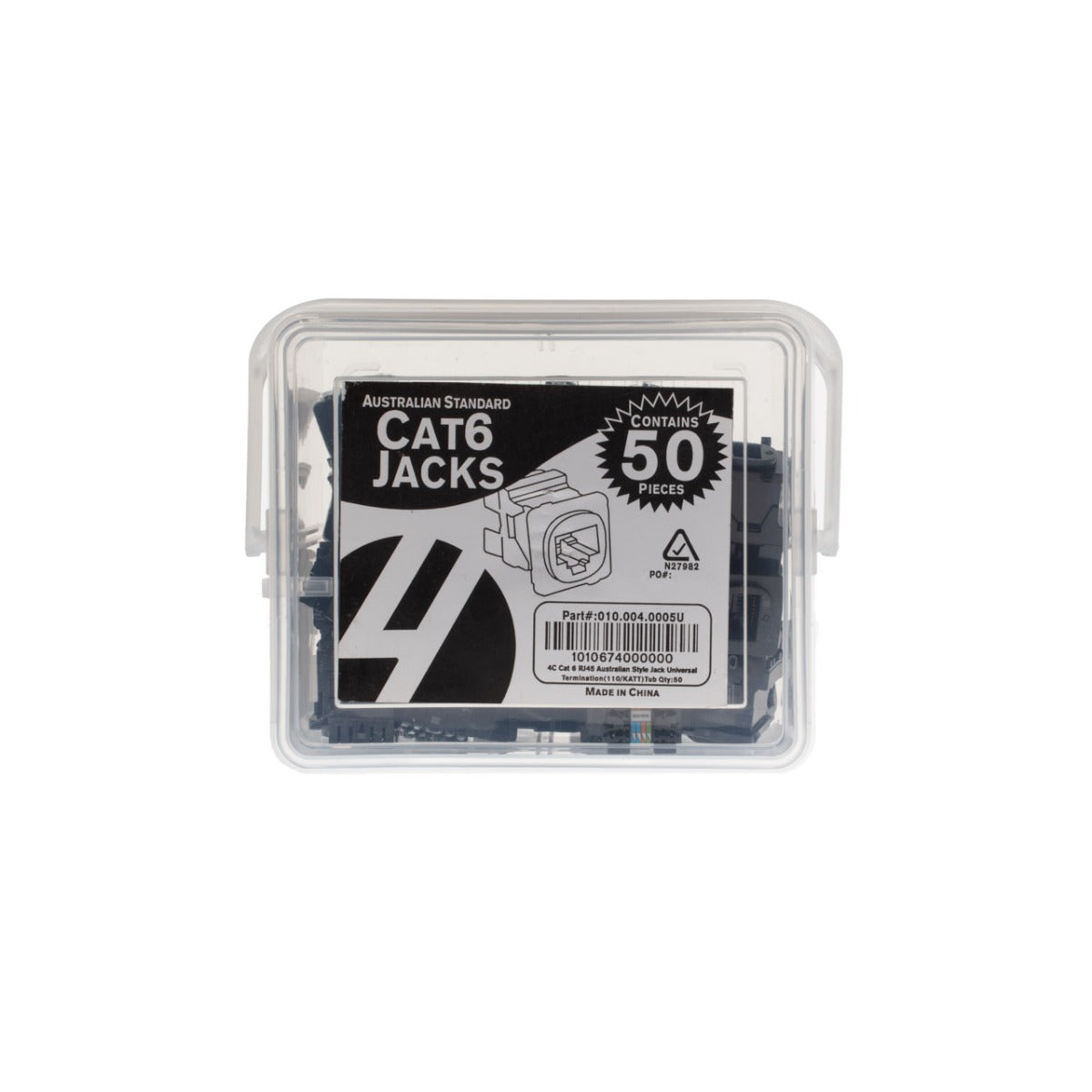 Australian Style Cat 6 RJ45 Jack. Universal Termination. 50 pack. Black