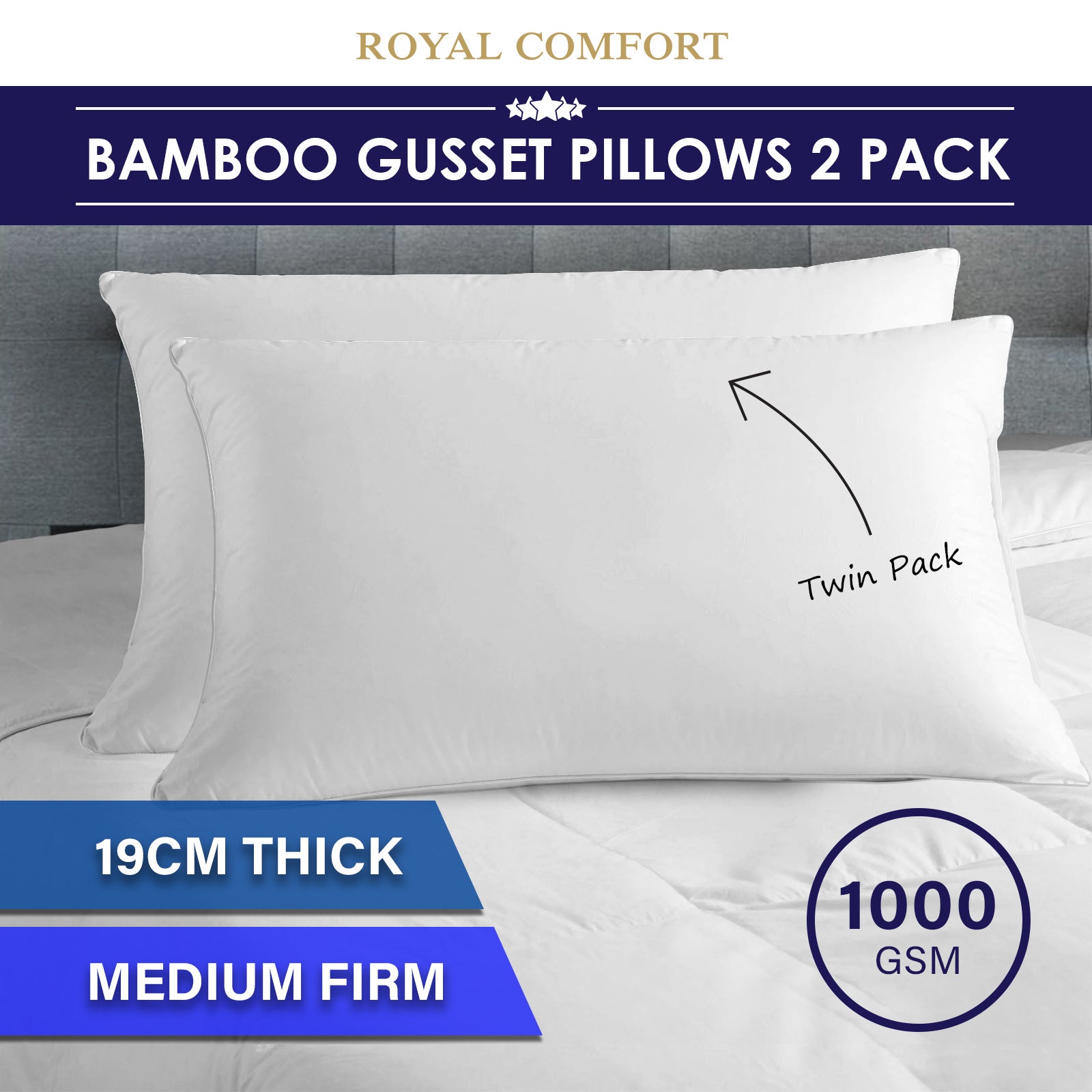 Luxury - Bamboo Gusset Pillow - Twin Pack