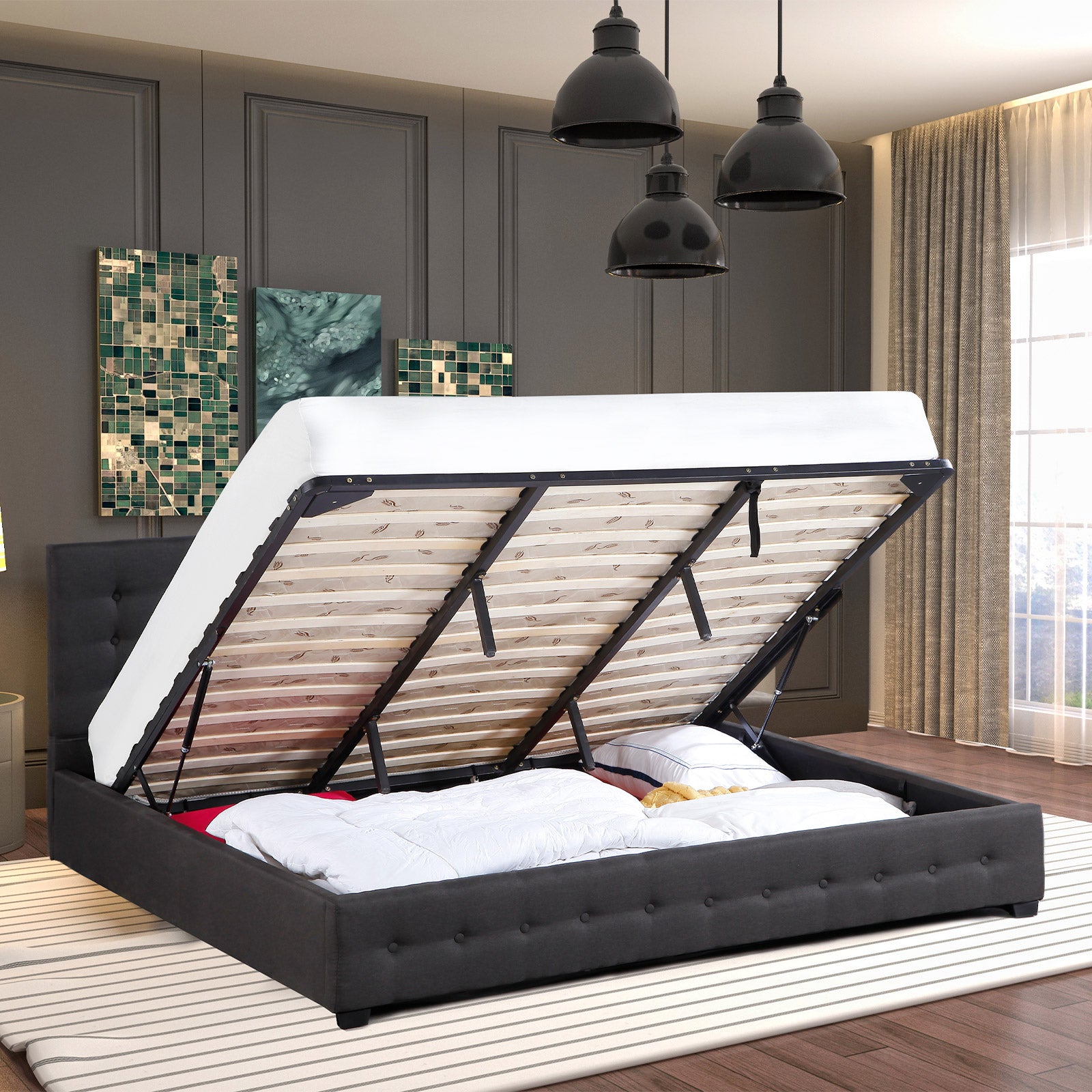 Milano Decor Eden Gas Lift Bed - Dark Grey - King Single