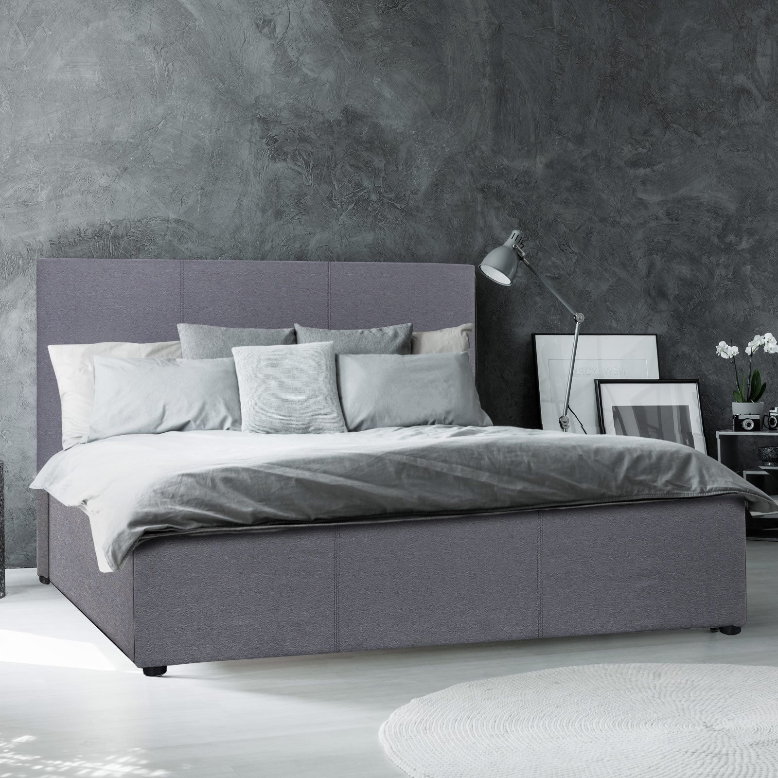 Milano Luxury Gas Lift Bed with Headboard (Model 1) - Grey No.28 - King Single