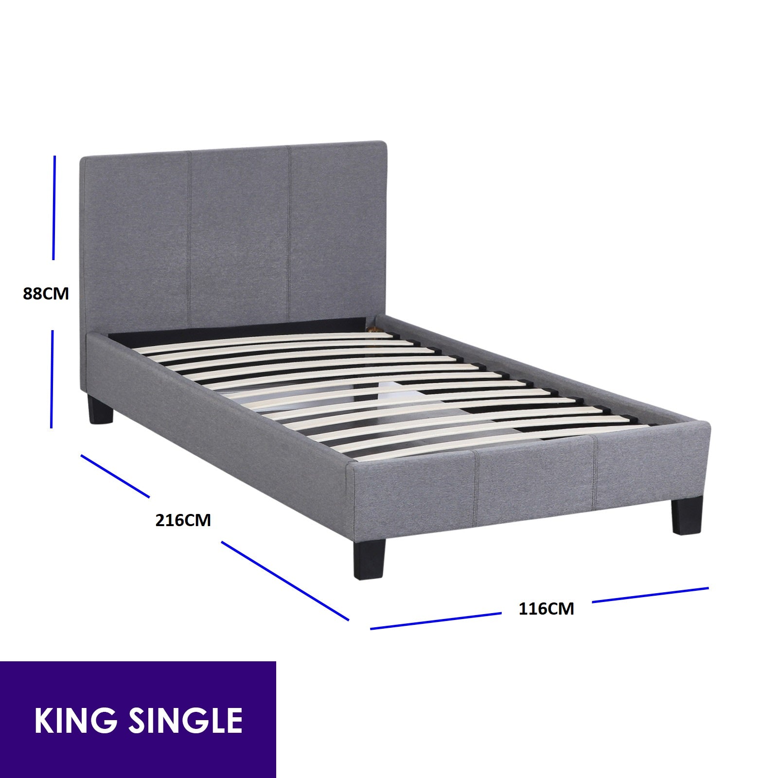 Milano Sienna Luxury Bed with Headboard (Model 2) - Grey No.28 - King Single