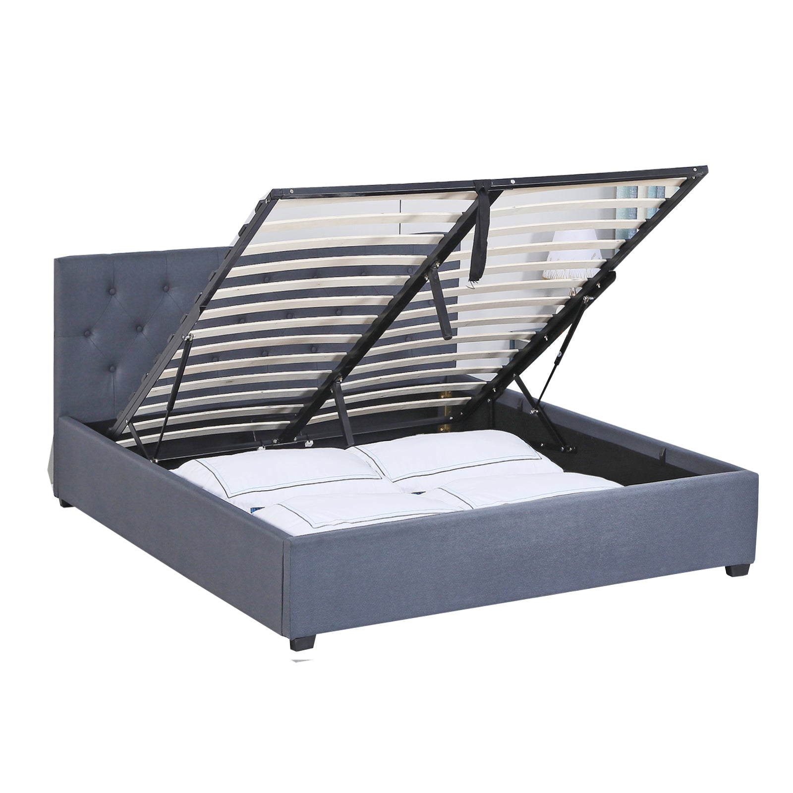 Milano Capri Luxury Gas Lift Bed With Headboard (Model 3) - Grey No.28 - Queen