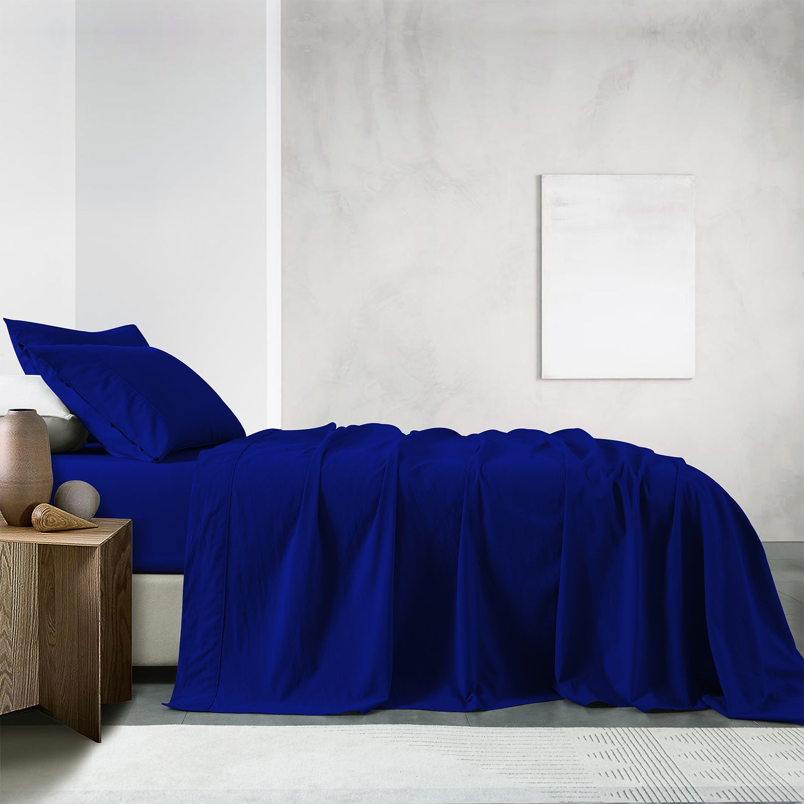 Royal Comfort Vintage Washed 100 % Cotton Sheet Set Single - Royal Blue