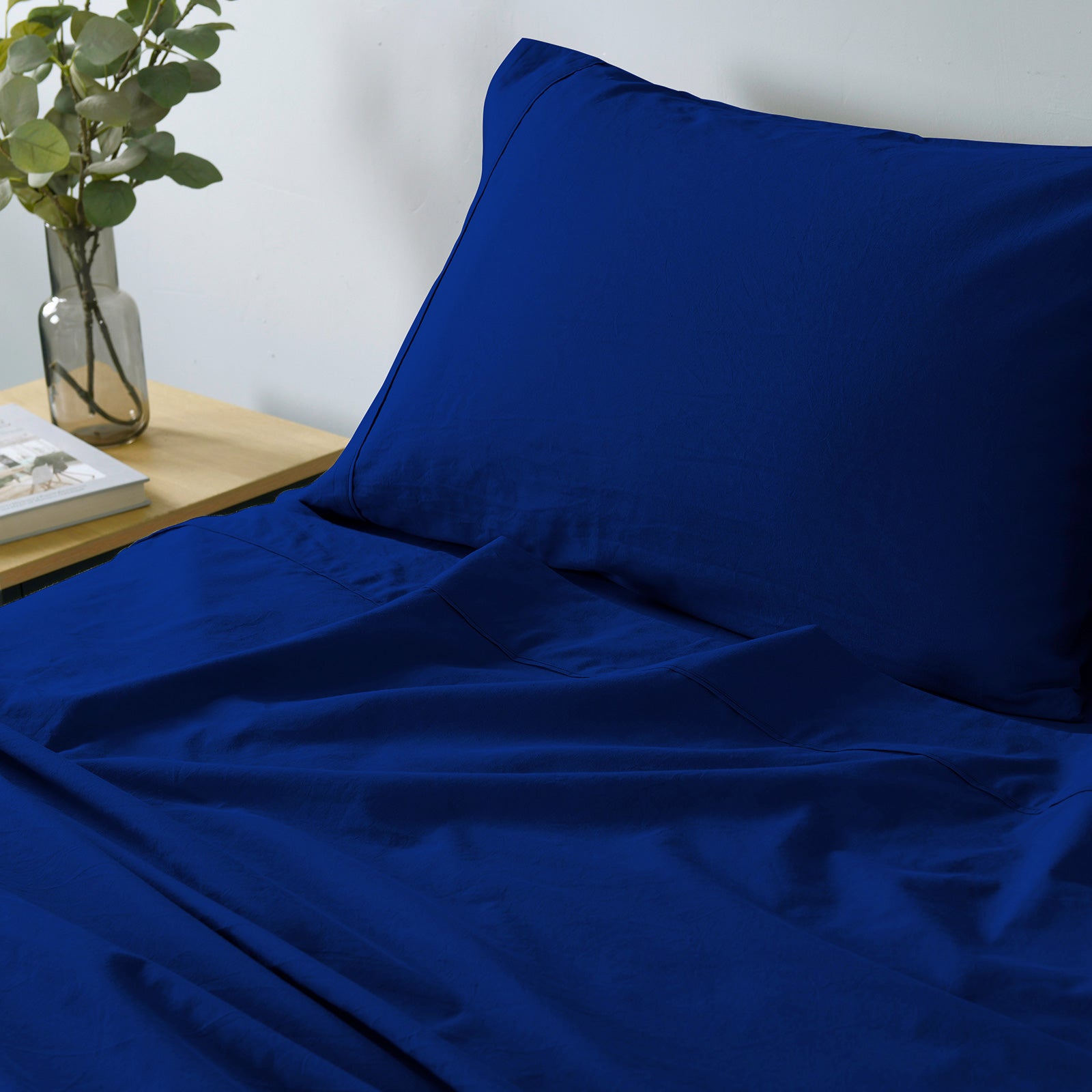 Royal Comfort Vintage Washed 100 % Cotton Sheet Set Single - Royal Blue