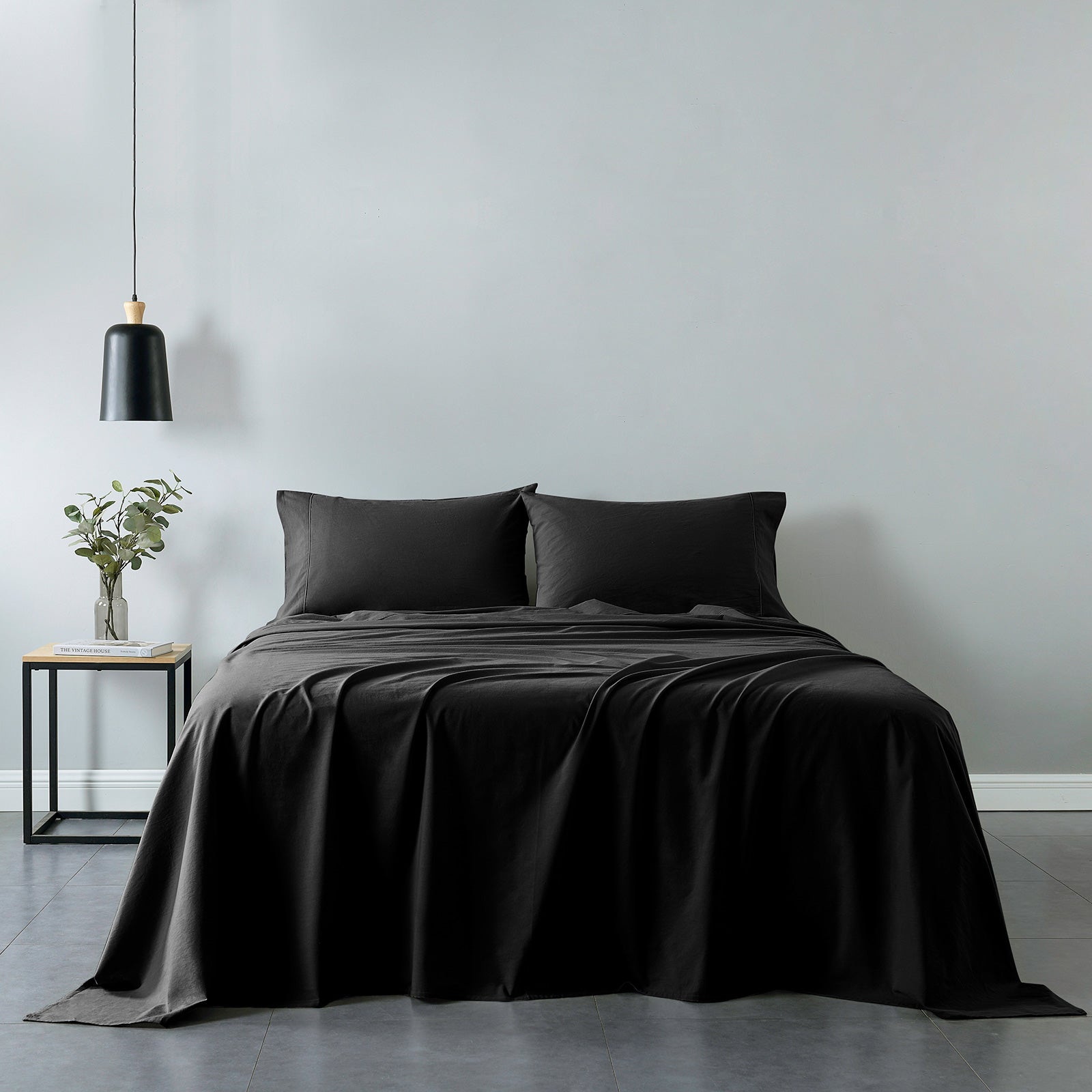 Royal Comfort Vintage Washed 100 % Cotton Sheet Set Single - Charcoal