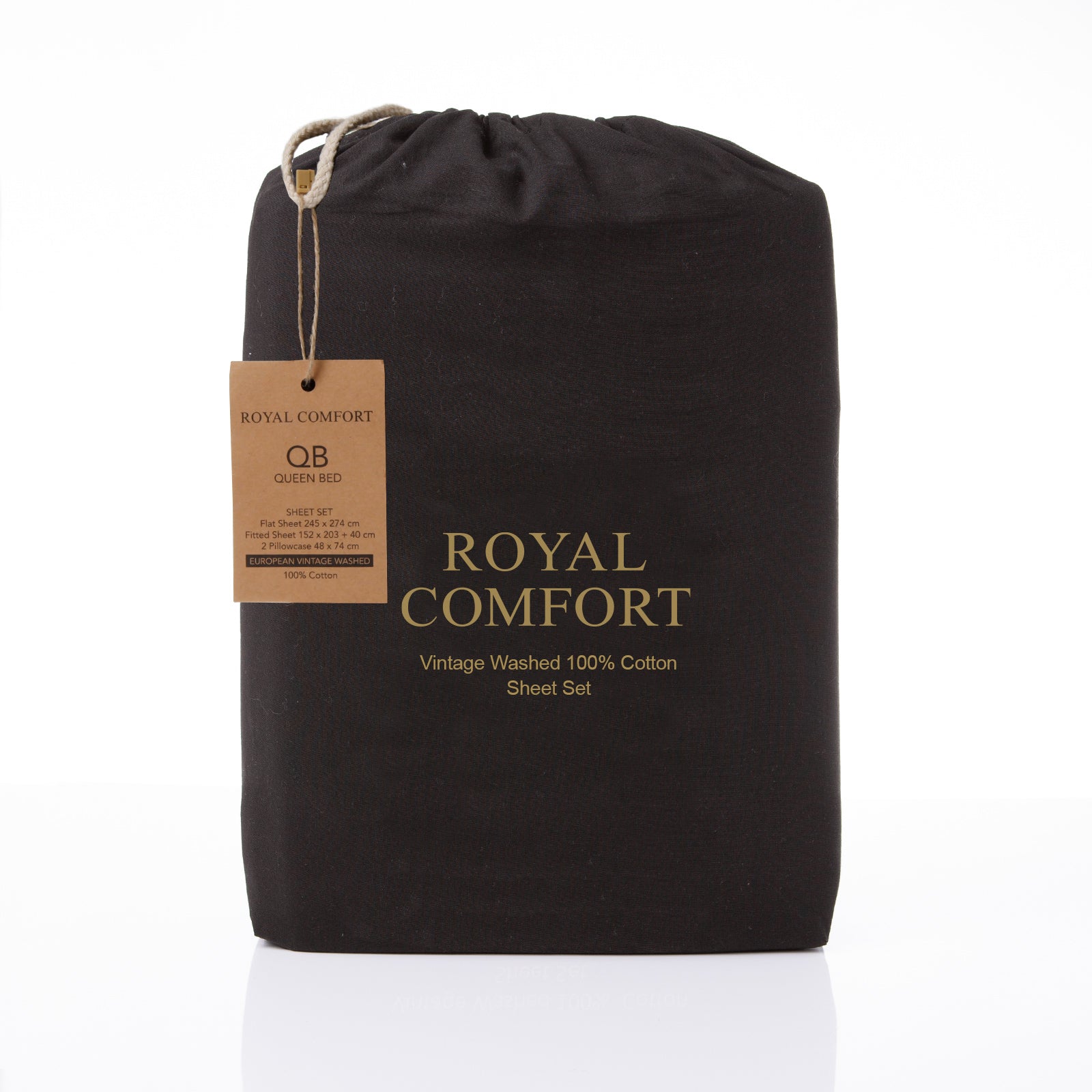 Royal Comfort Vintage Washed 100 % Cotton Sheet Set Single - Charcoal