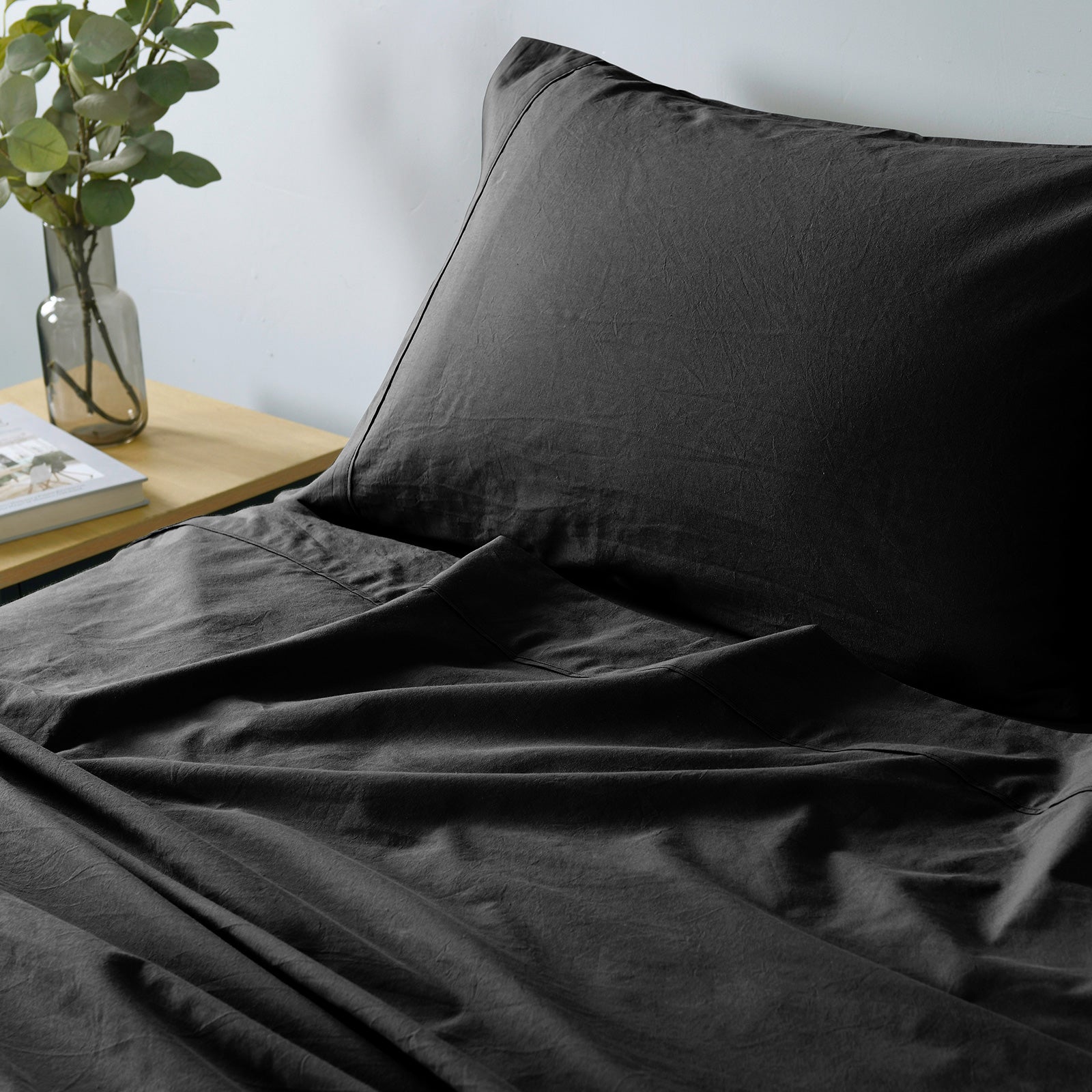 Royal Comfort Vintage Washed 100 % Cotton Sheet Set Single - Charcoal