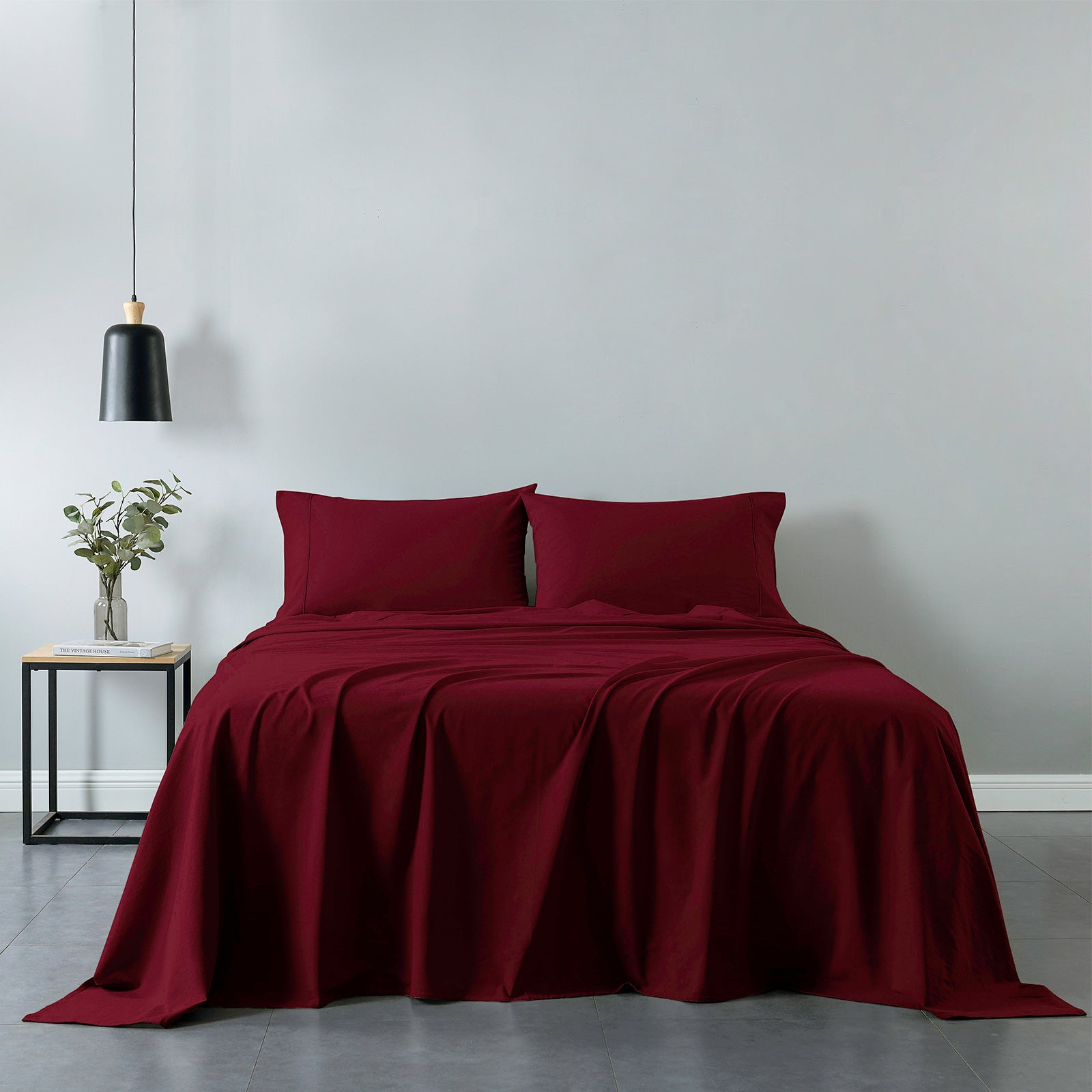 Royal Comfort Vintage Washed 100 % Cotton Sheet Set Single - Mulled Wine