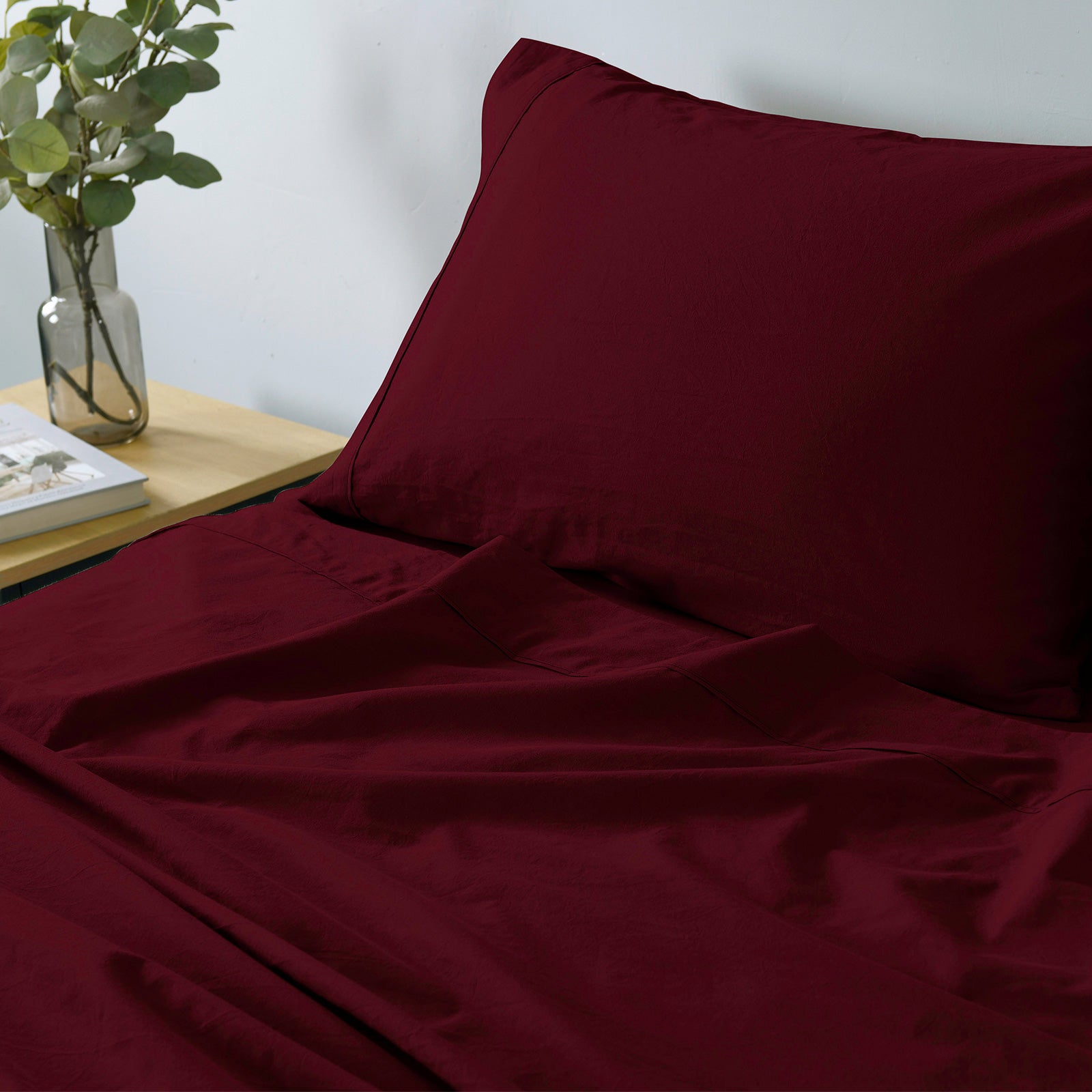 Royal Comfort Vintage Washed 100 % Cotton Sheet Set Single - Mulled Wine