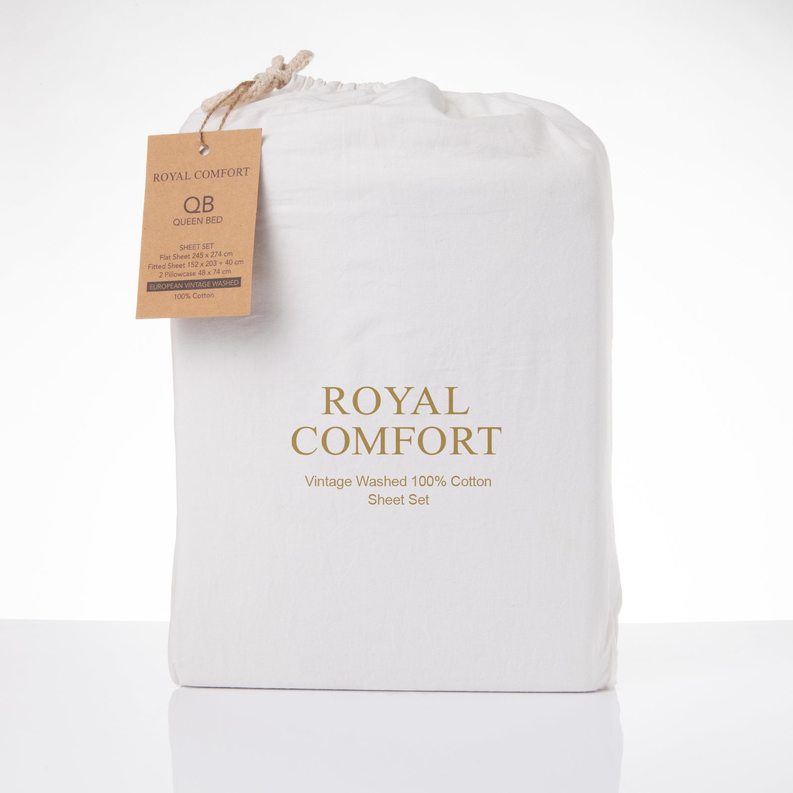 Royal Comfort Vintage Washed 100 % Cotton Sheet Set Double - White