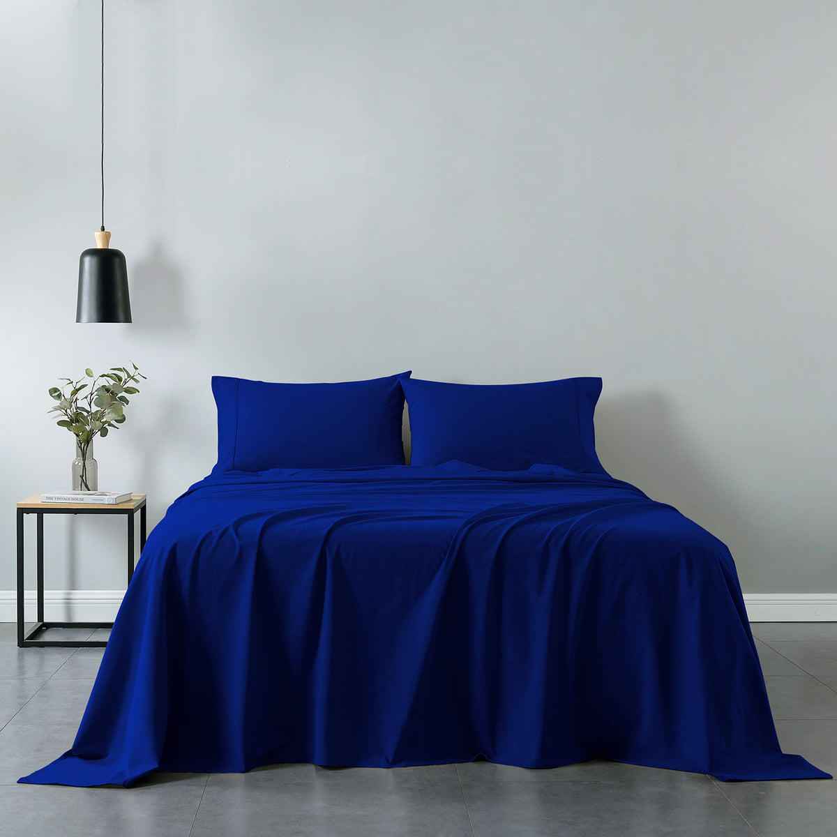 Royal Comfort Vintage Washed 100 % Cotton Sheet Set Double - Royal Blue