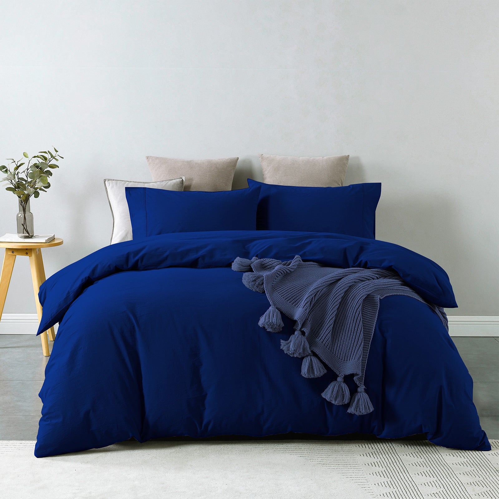 Royal Comfort Vintage Washed 100 % Cotton Quilt Cover Set Queen - Royal Blue