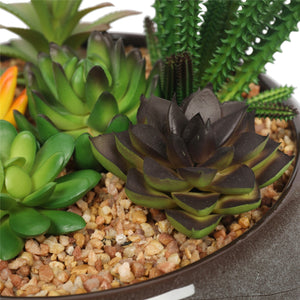 Potted Artificial Succulents with Round Decorative Bowl 19cm