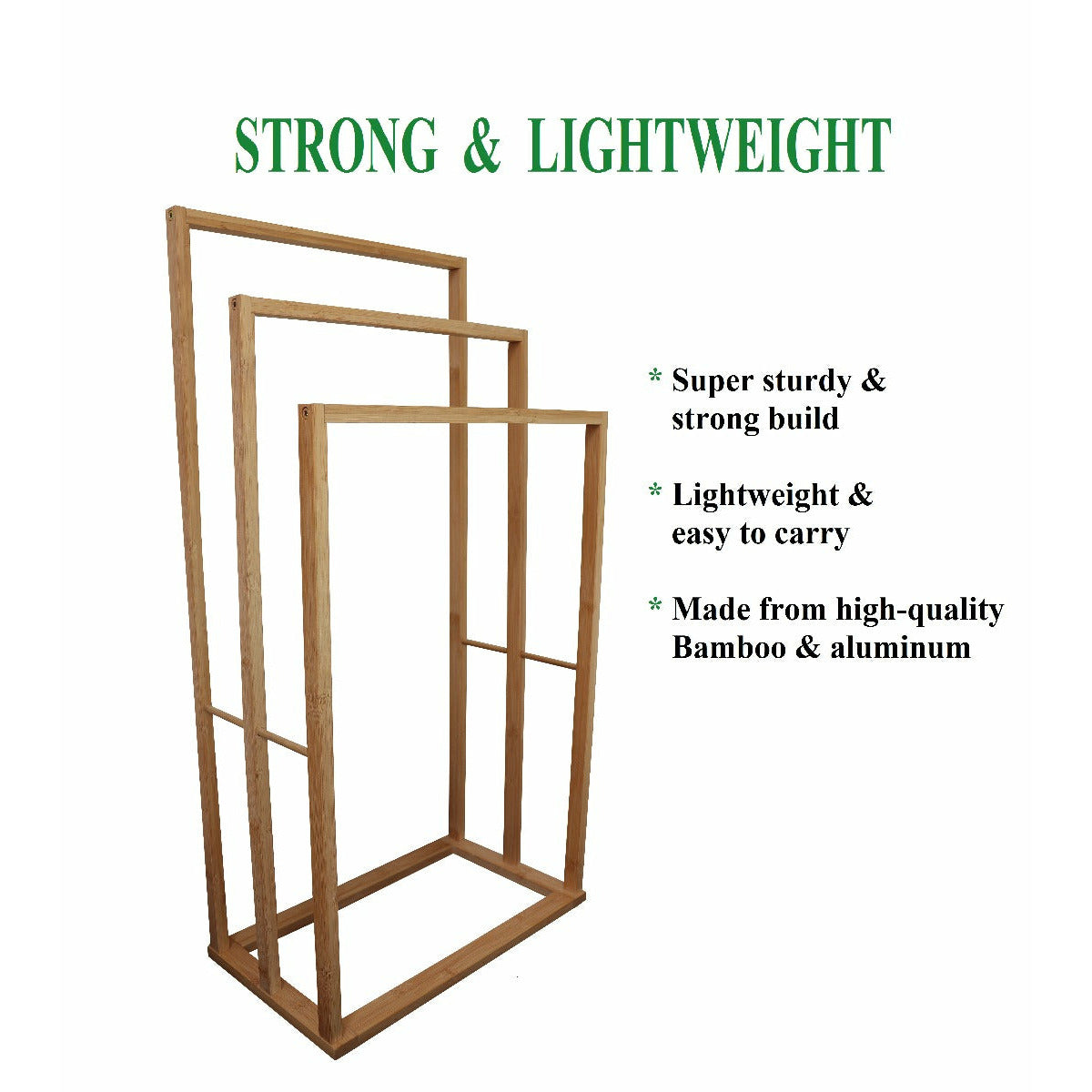 CARLA HOME Bamboo Towel Bar Holder Rack 3-Tier Freestanding for Bathroom and Bedroom