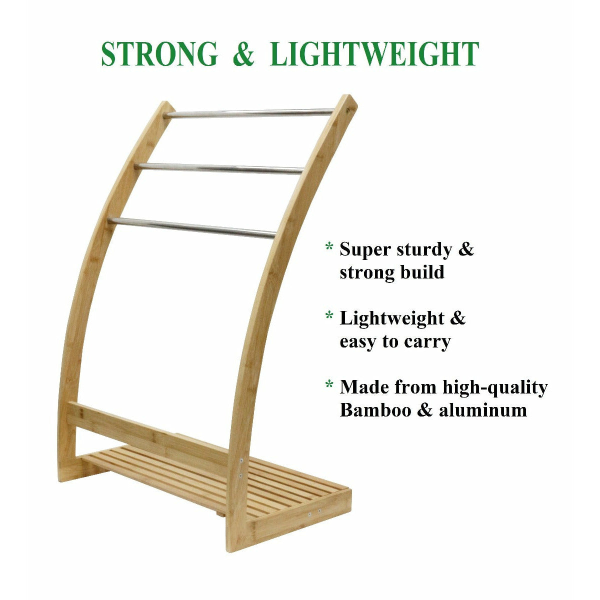 Bamboo Towel Bar Metal Holder Rack 3-Tier Freestanding and Bottom shelf for Bathroom