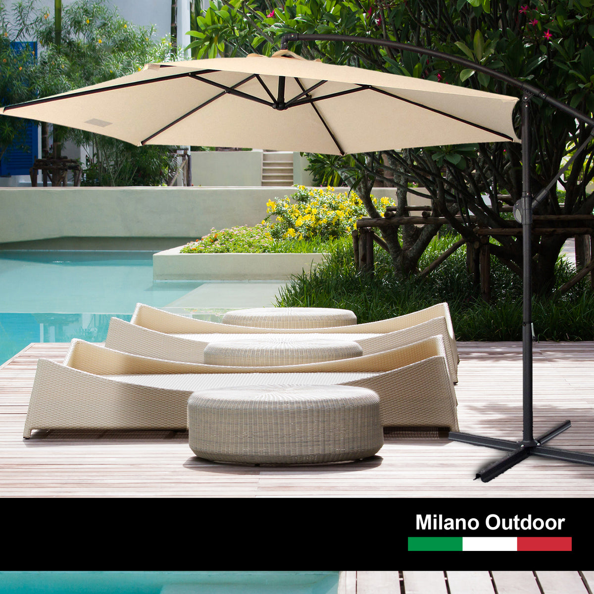 Milano Outdoor - Outdoor 3 Meter Hanging and Folding Umbrella - Beige