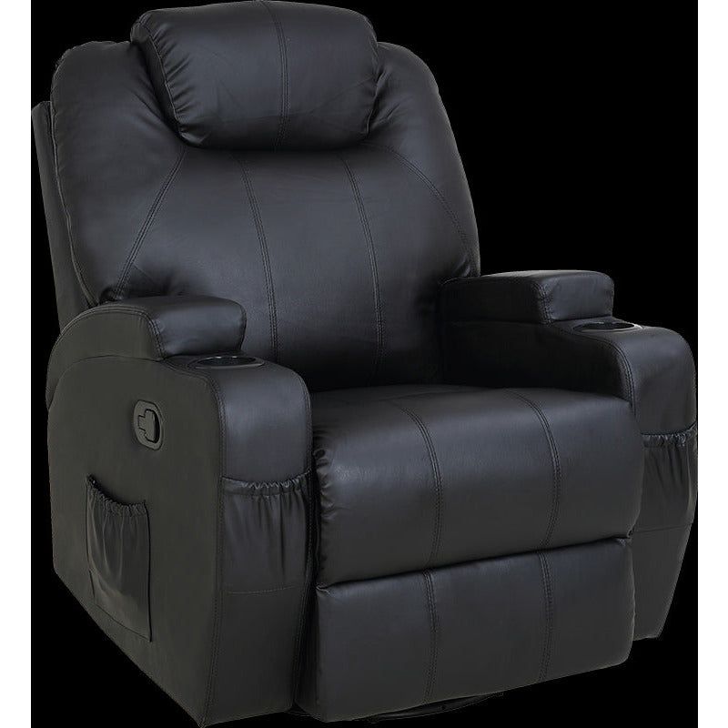 Black Massage Sofa Chair Recliner 360 Degree Swivel PU Leather Lounge 8 Point Heated