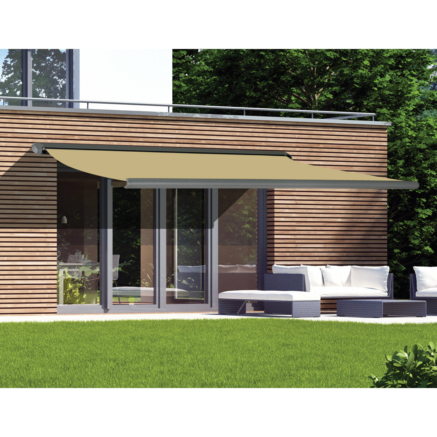 5.0m x 3.0m Retractable Folding Arm Awning Heavy Duty Full Cassette Motorised