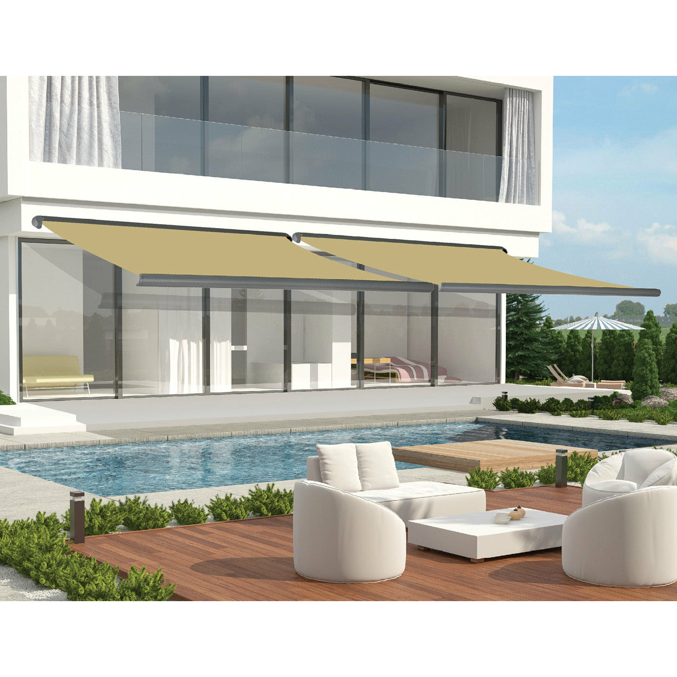 5.0m x 3.0m Retractable Folding Arm Awning Heavy Duty Full Cassette Motorised