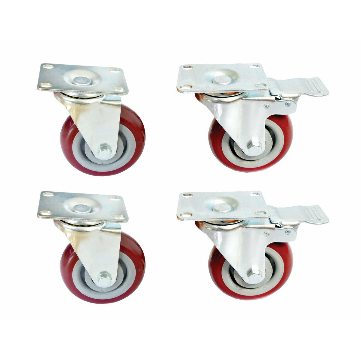 4 x 4" Heavy Duty PU Swivel Castor Wheels With Brake
