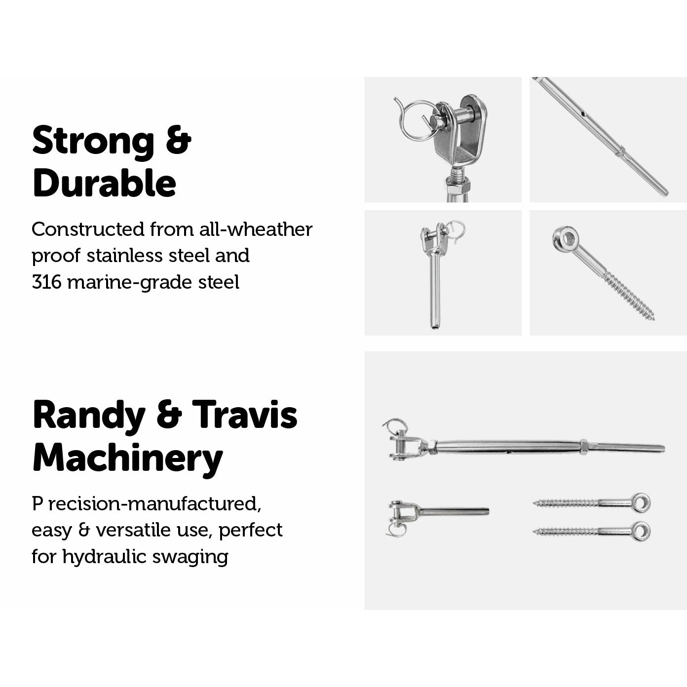 Stainless Steel Wire Rope DIY Balustrade Kit Jaw/Swage Fork Turnbuckle - 10 pack