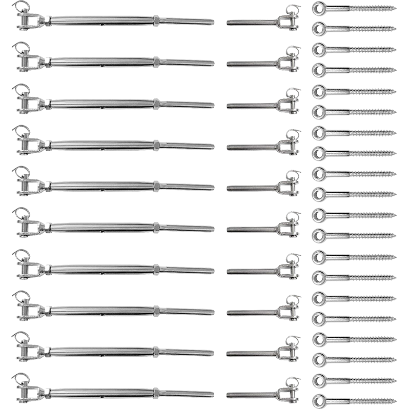 Stainless Steel Wire Rope DIY Balustrade Kit Jaw/Swage Fork Turnbuckle - 10 pack