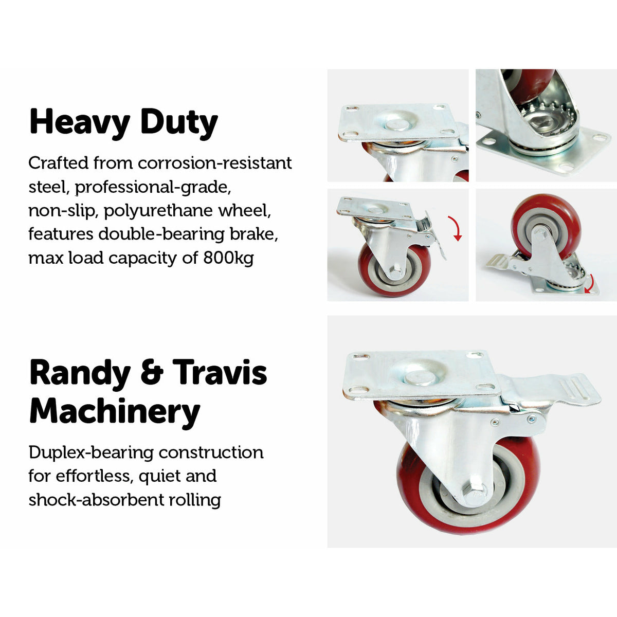 4 X 5" Heavy Duty 400kg Swivel Castor Wheels Trolley Furniture Caster All Brake