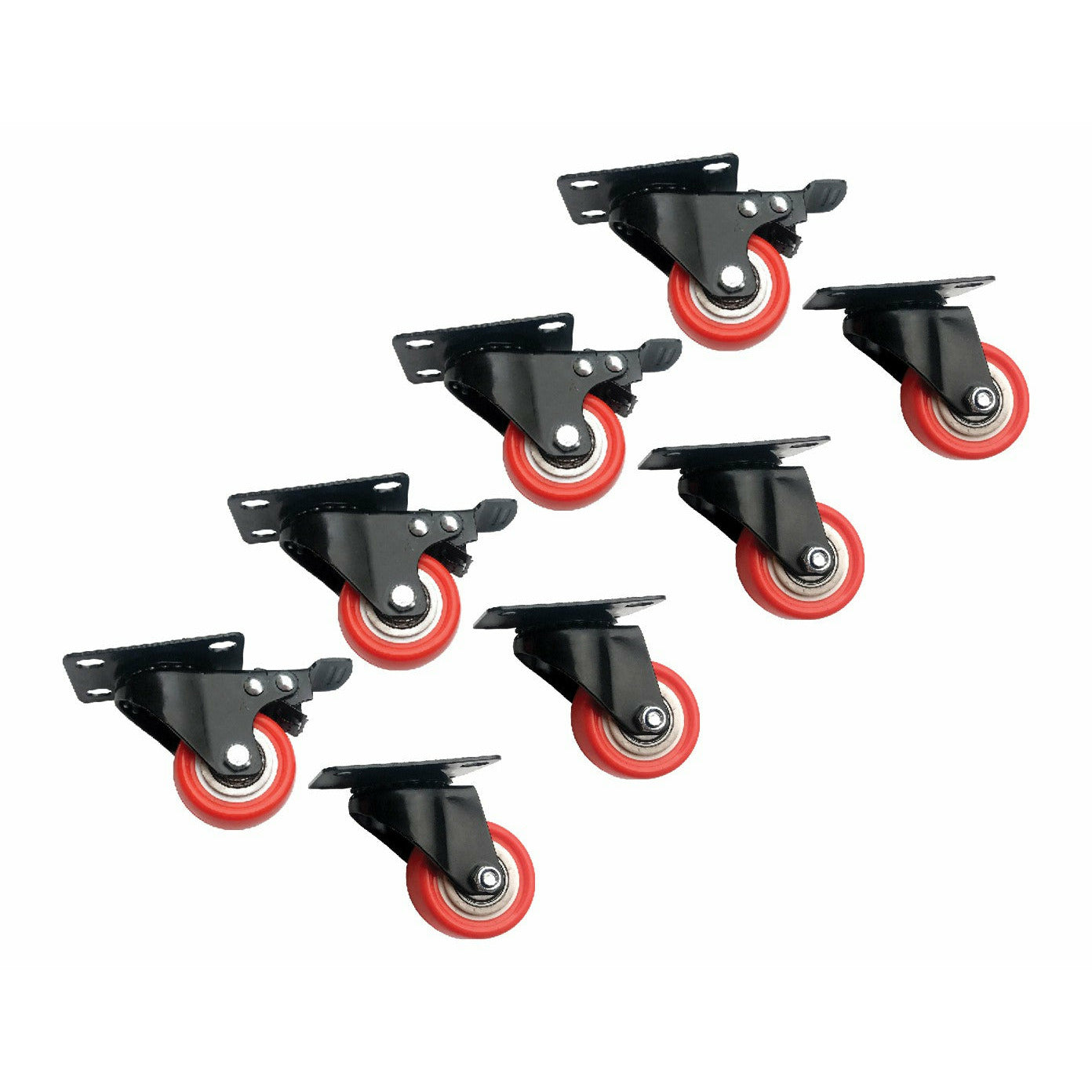 8 x 2" Polyurethane Castor Wheels - Swivel and 4 with brake