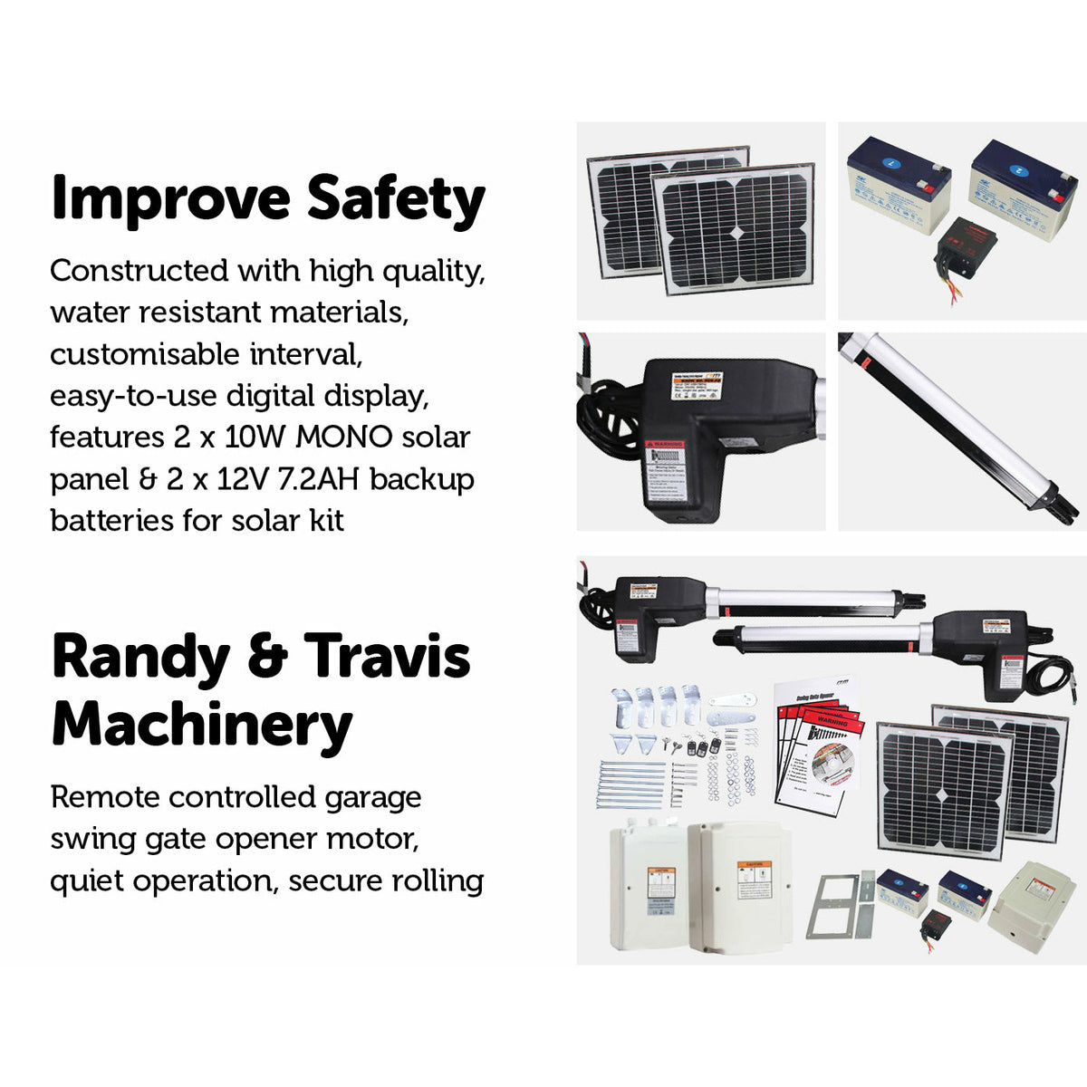 1000KG 20W Solar Double Swing Auto Motor Remote Gate Opener