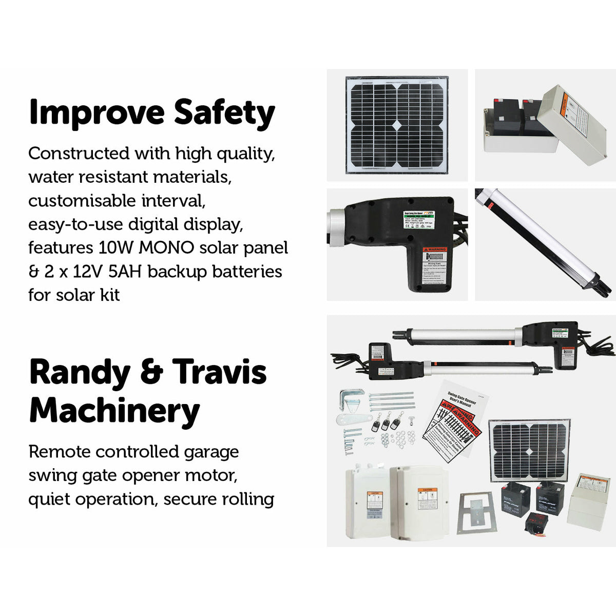 500KG 10W Solar Single Swing Auto Motor Remote Gate Opener