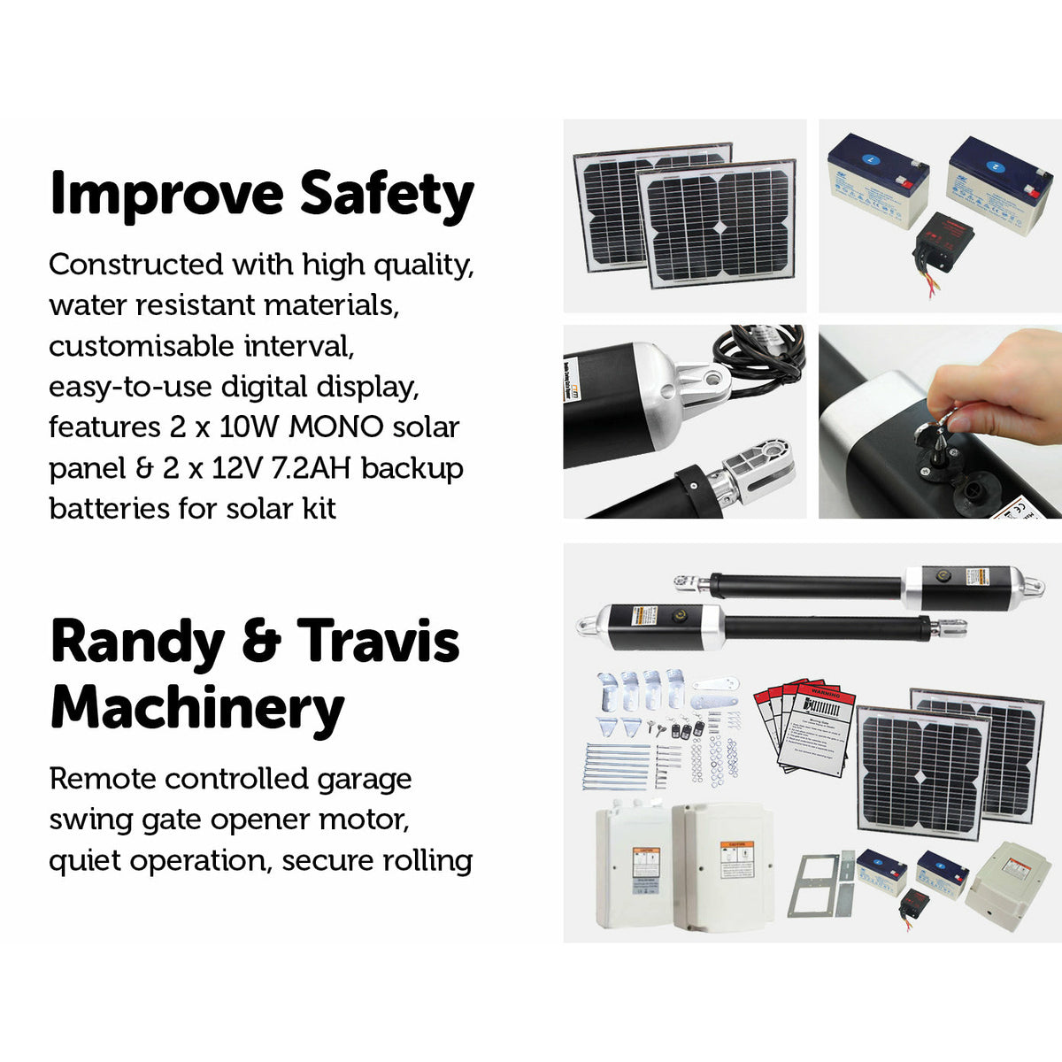 1200KG 20W Solar Double Swing Auto Motor Remote Gate Opener