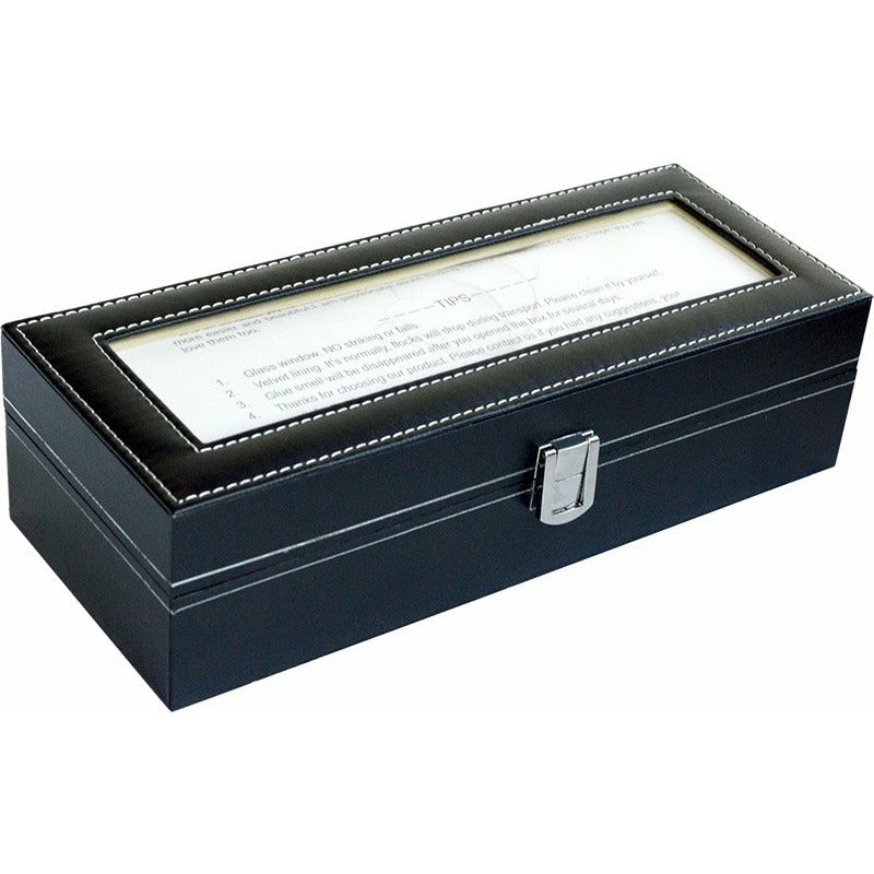 6 Slot Mens Watch Display Case Box Black PU Leather