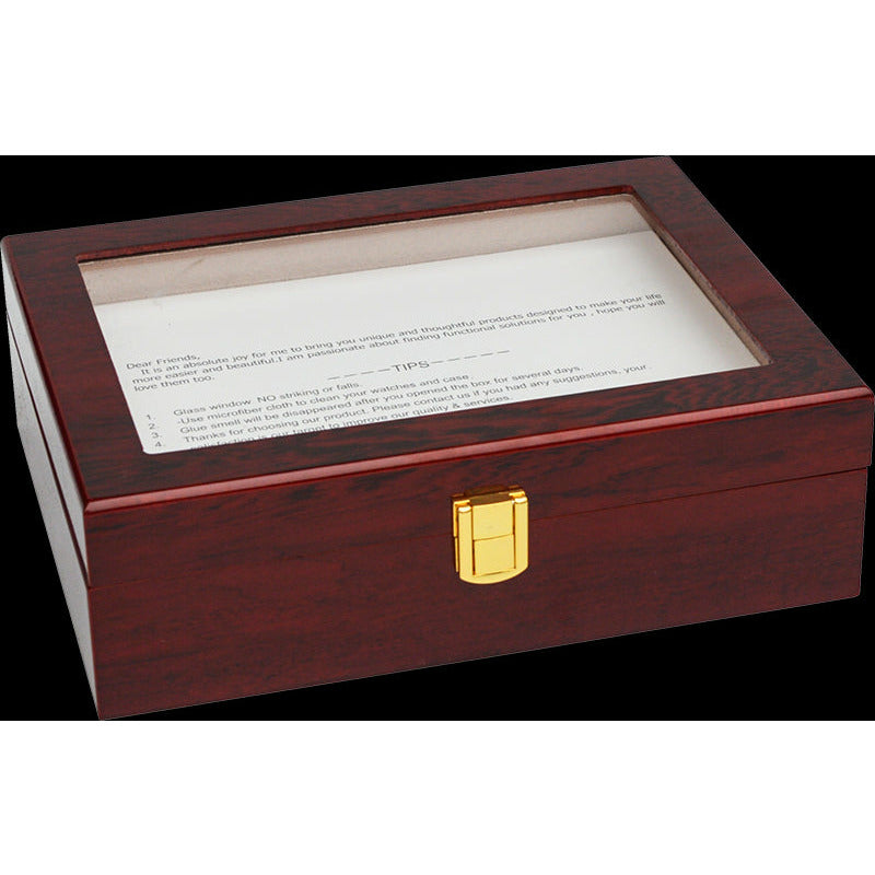 10 Grids Wooden Watch Case Glass Jewellery Storage Holder Box Wood Display