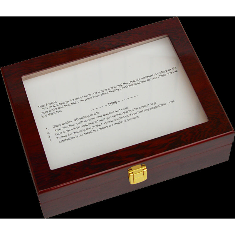 10 Grids Wooden Watch Case Glass Jewellery Storage Holder Box Wood Display