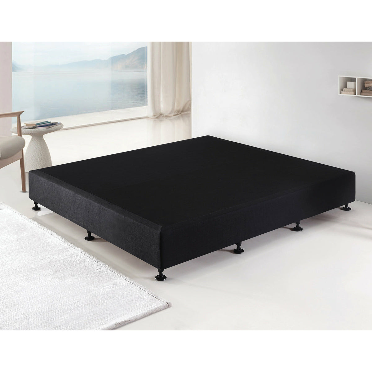 Palermo King Single Ensemble Bed Base Midnight Black Linen Fabric