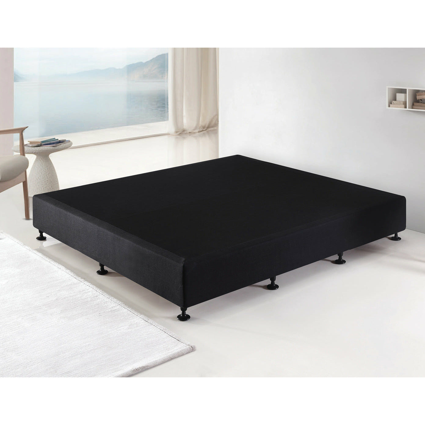 Palermo King Single Ensemble Bed Base Midnight Black Linen Fabric