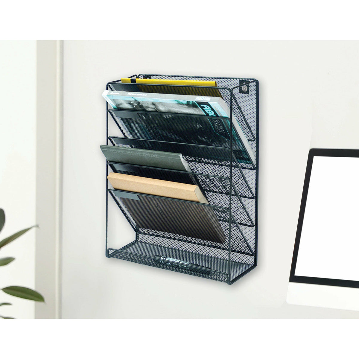 Wall Mount 6 Pocket Hanging File Sorter Organizer Folder Holder Rack Storage