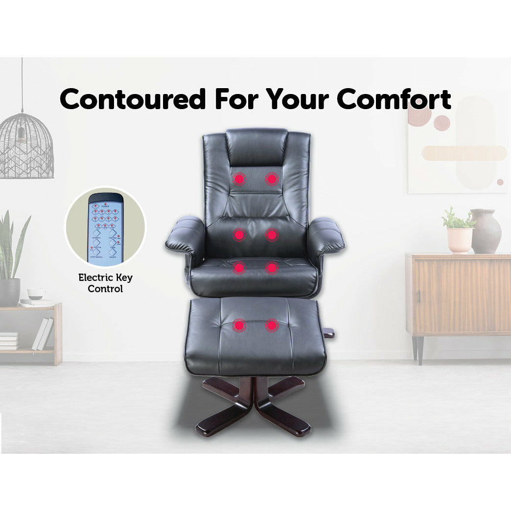 PU Leather Massage Chair Recliner Ottoman Lounge Remote