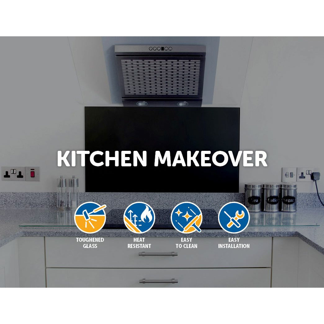 Toughened 60cm x 70cm Black Glass Kitchen Splashback