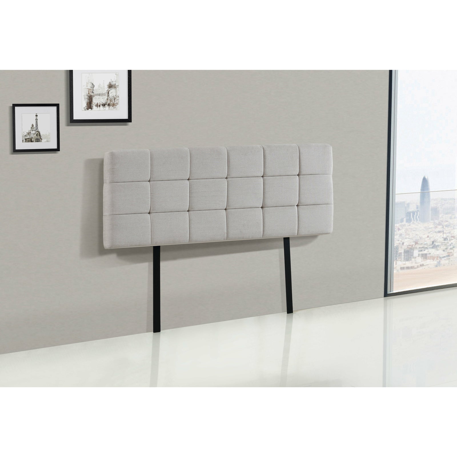 Linen Fabric Double Bed Deluxe Headboard Bedhead - Beige