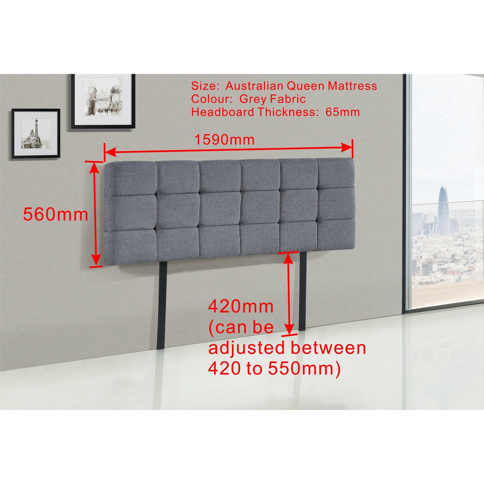 Linen Fabric Queen Bed Deluxe Headboard Bedhead - Grey