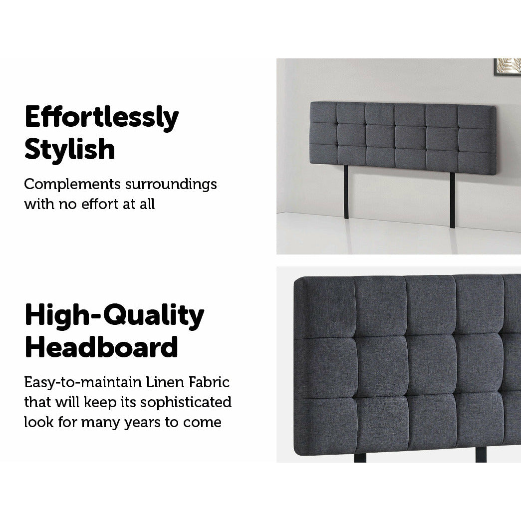 Linen Fabric King Bed Deluxe Headboard Bedhead - Grey